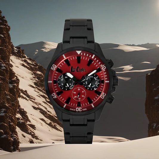 Montre homme Lee Cooper Brixton multifonction cadran rouge – mise en scène