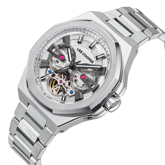 Lee Cooper Montre Homme Automatic Skeleton Argenté