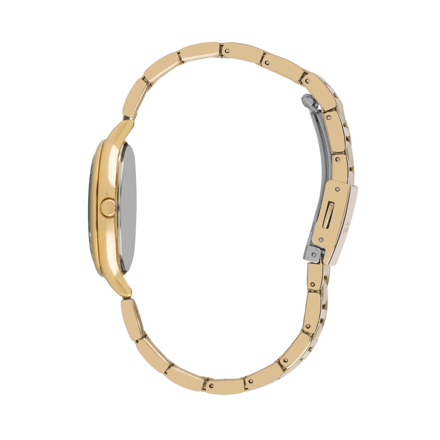 La montre Lee Cooper LC07460.130 un boîtier en super métal doré IP de 35 mm et un anneau supérieur avec un cadran argenté, avec index et aiguilles des heures en or IP, une fermeture à bouton-poussoir et mesure 10 pouces de longueur.