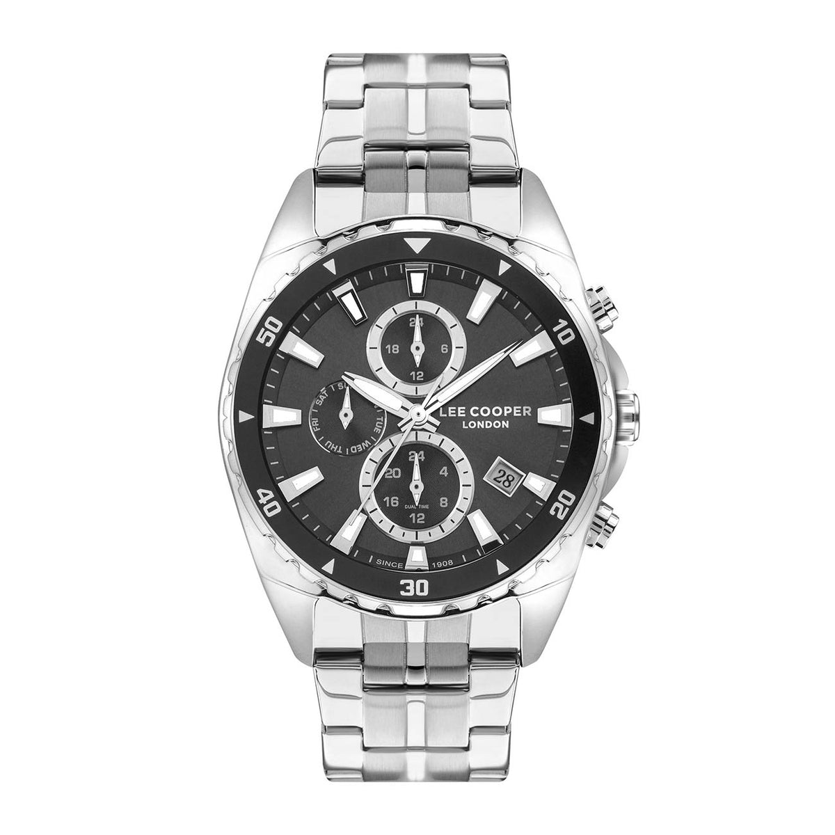 Montre homme Lee Cooper Wembley acier cadran noir – vue de face