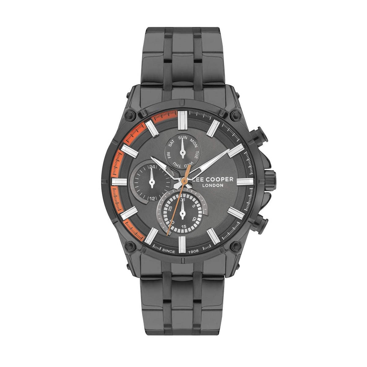 Montre homme Lee Cooper Canary grise orange – vue de face