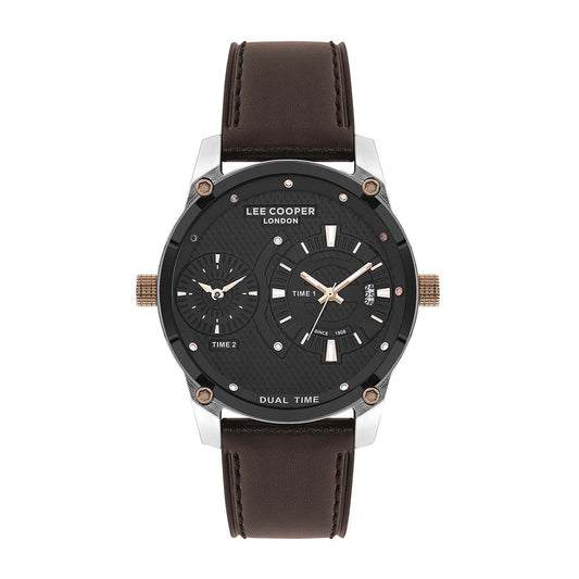 Montre homme Lee Cooper Camden noire cuir marron – vue de face