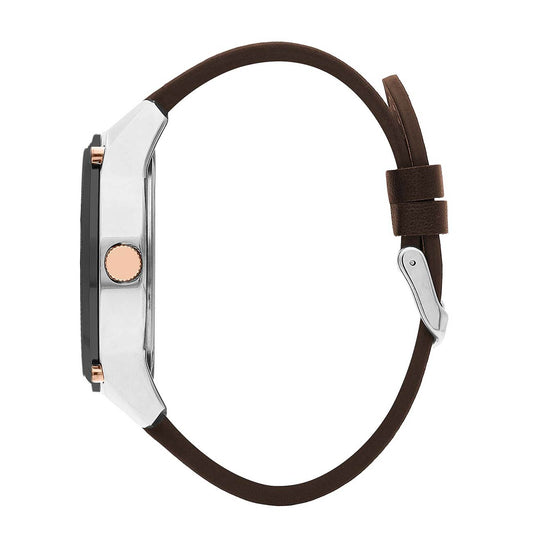 Montre homme Lee Cooper Camden noire cuir marron – vue de profil