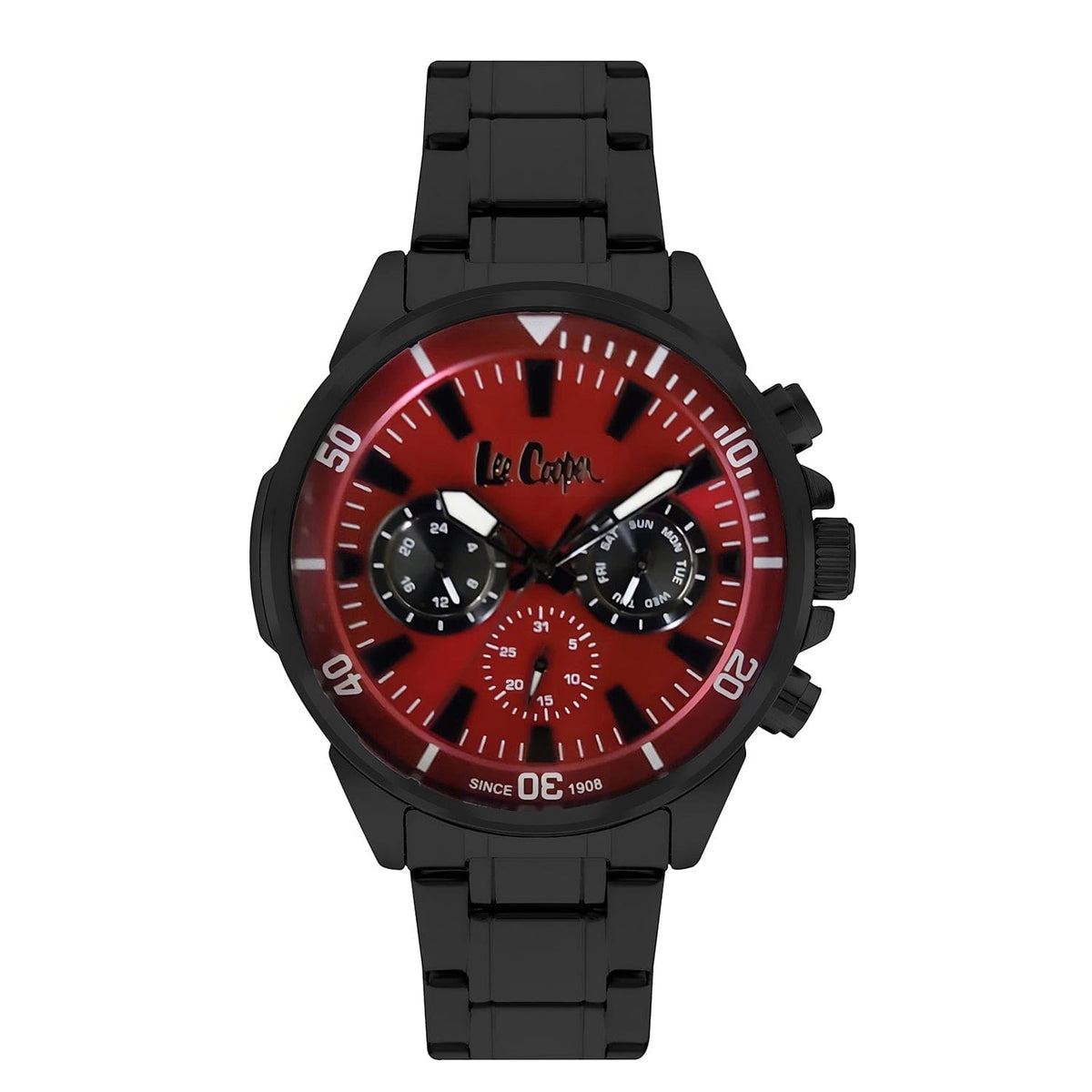Montre homme Lee Cooper Brixton multifonction cadran rouge – vue de face