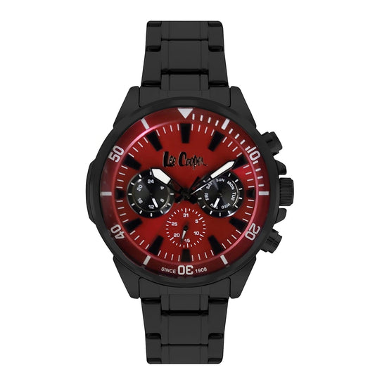 Montre homme Lee Cooper Brixton multifonction cadran rouge – vue de face