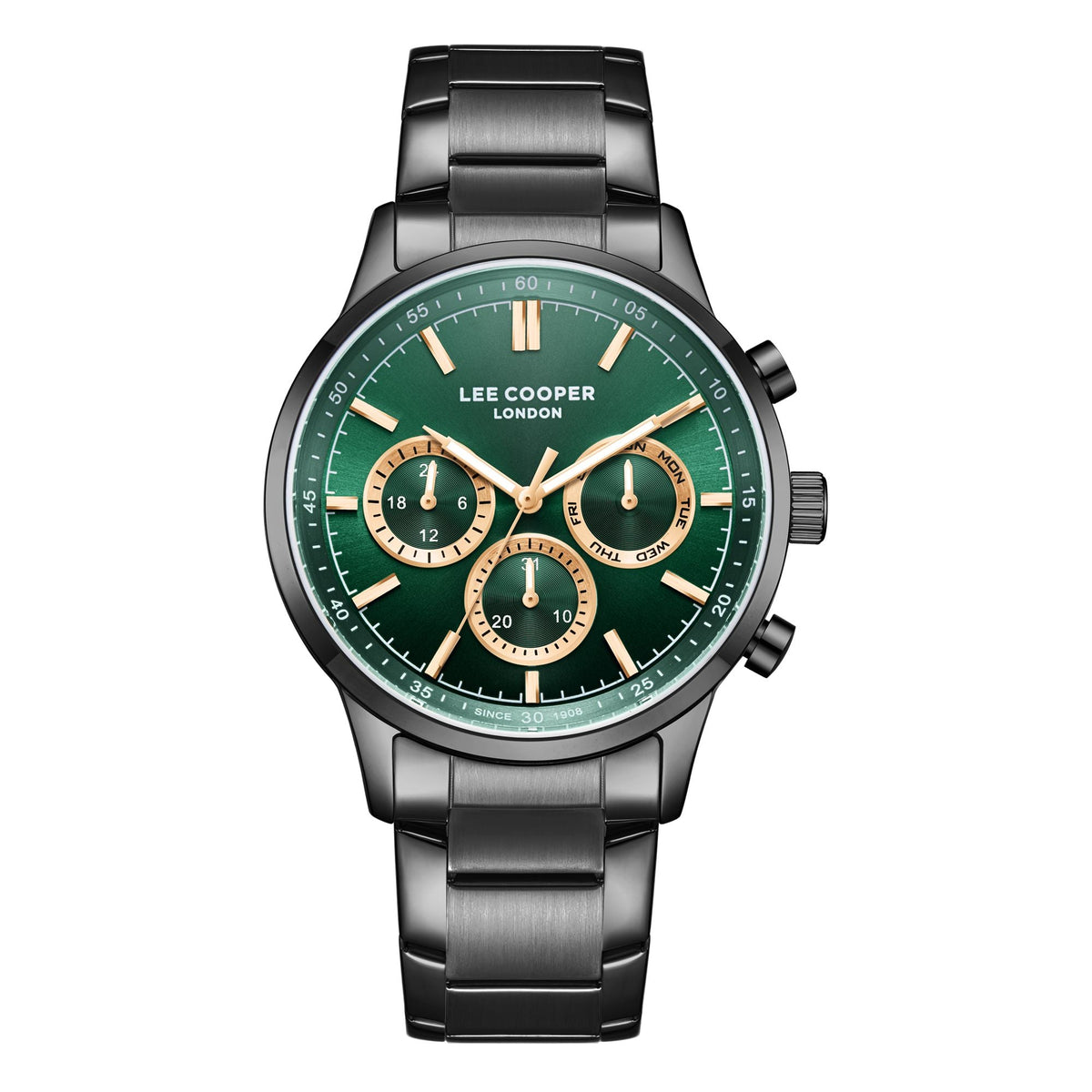 Montre homme Lee Cooper Shoreditch gunmetal cadran vert – vue de face