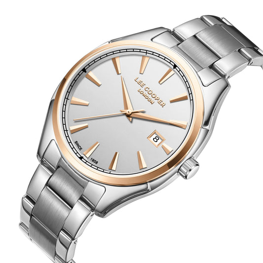 Montre homme Lee Cooper Holborn argenté rose doré – vue de trois-quarts