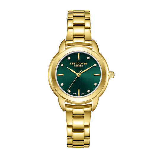 Montre femme Lee Cooper Mayfair dorée cadran vert – vue de face