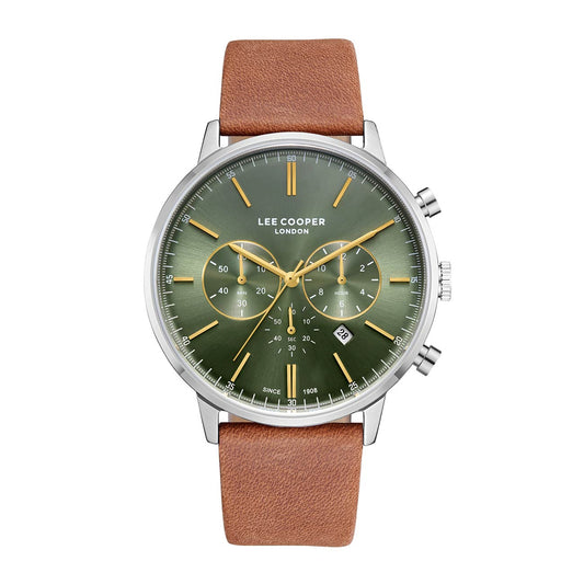 Montre homme Lee Cooper Hampstead verte cuir marron – vue de face