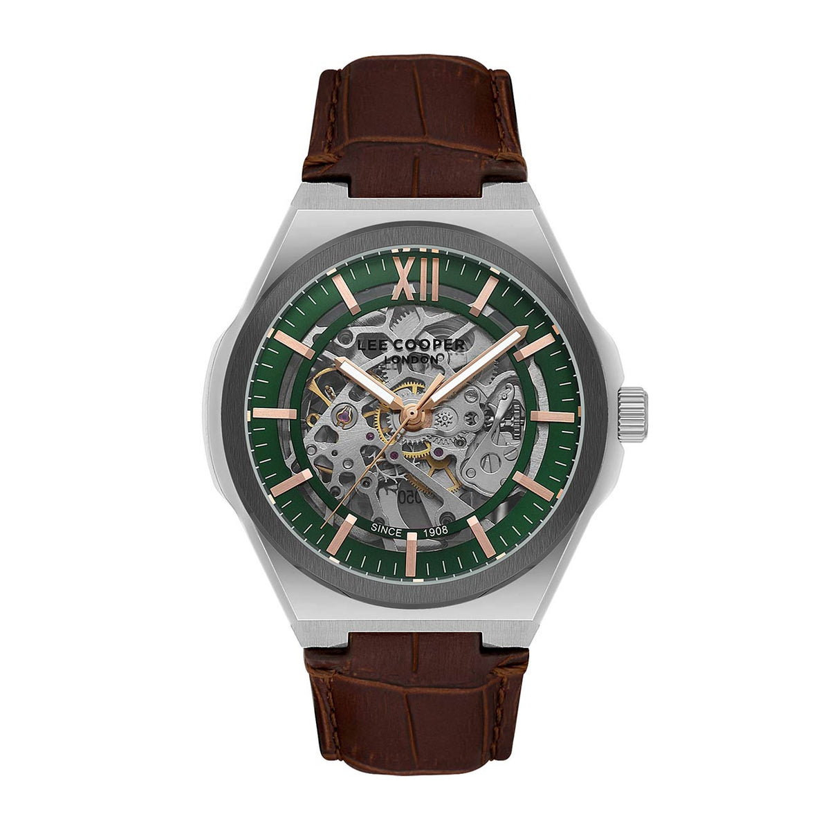 Montre homme Lee Cooper Oxford automatique squelette cuir – vue de face