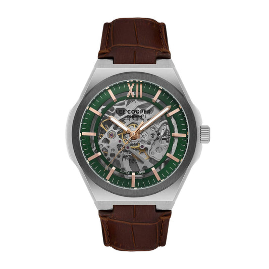 Montre homme Lee Cooper Oxford automatique squelette cuir – vue de face