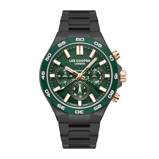 Montre homme Lee Cooper Silverstone noire et verte – vue de face