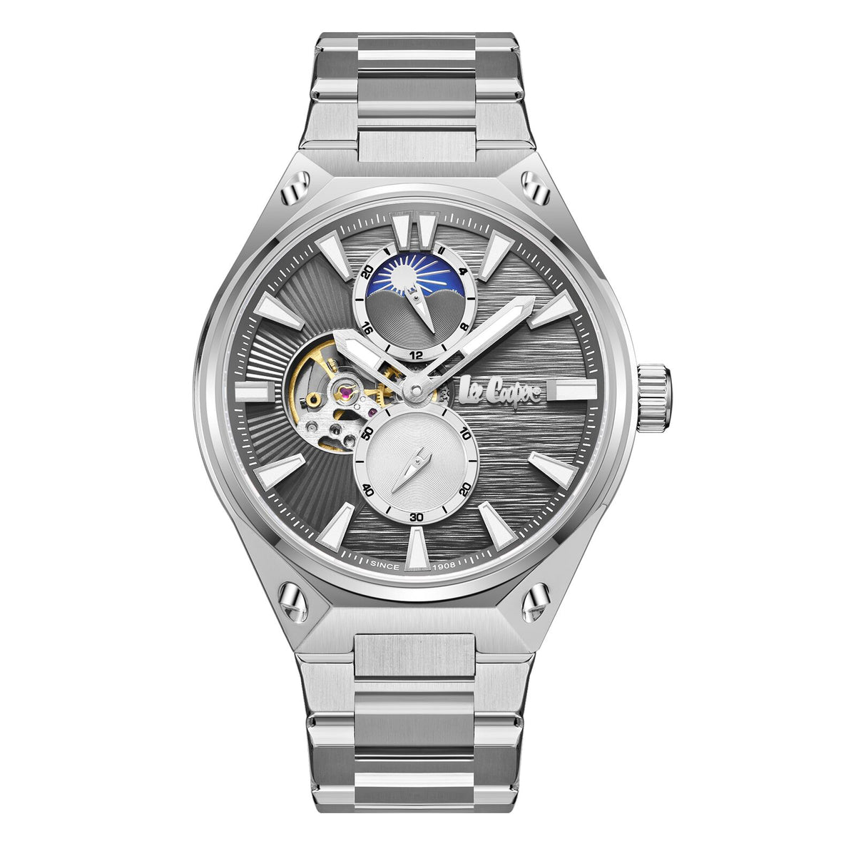 Montre homme Lee Cooper Greenwich automatique moon phase – vue de face