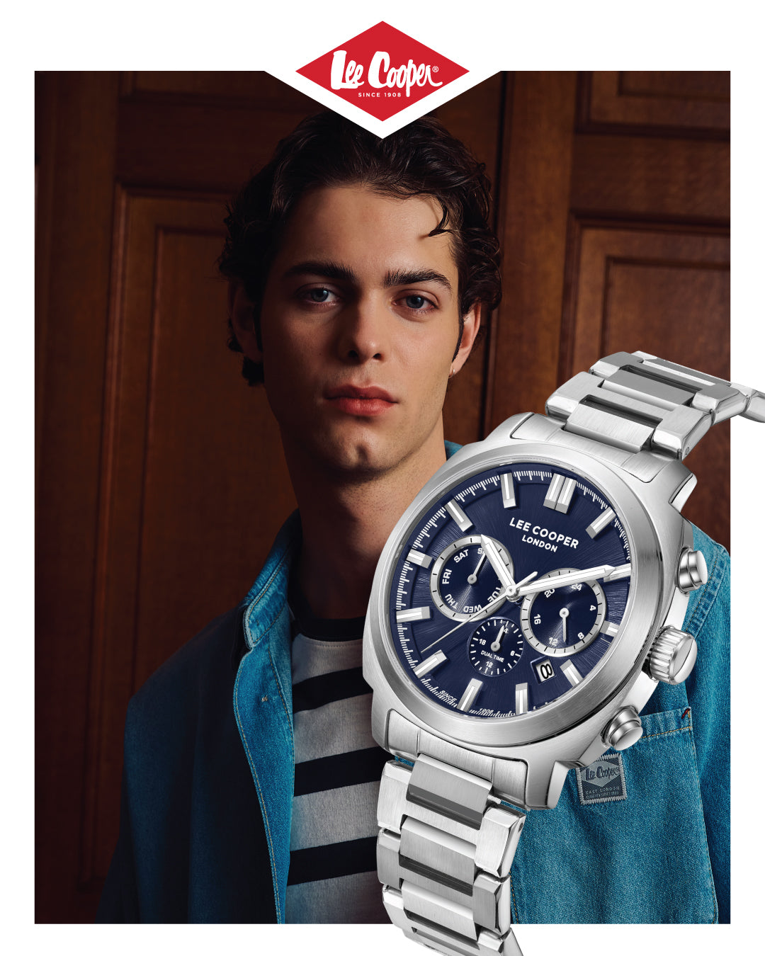 Montre homme Lee Cooper Westminster multifonction bleu marine – portée au poignet