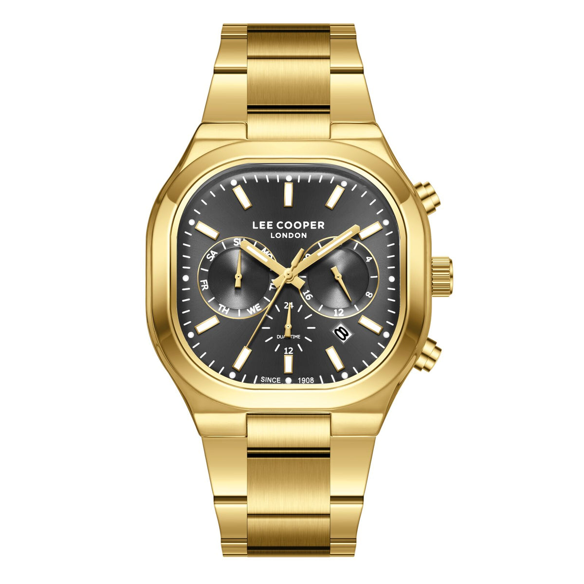 Montre homme Lee Cooper Windsor carrée dorée – vue de face