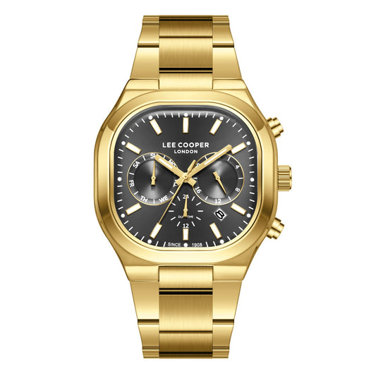 Montre homme Lee Cooper Windsor carrée dorée – vue de face