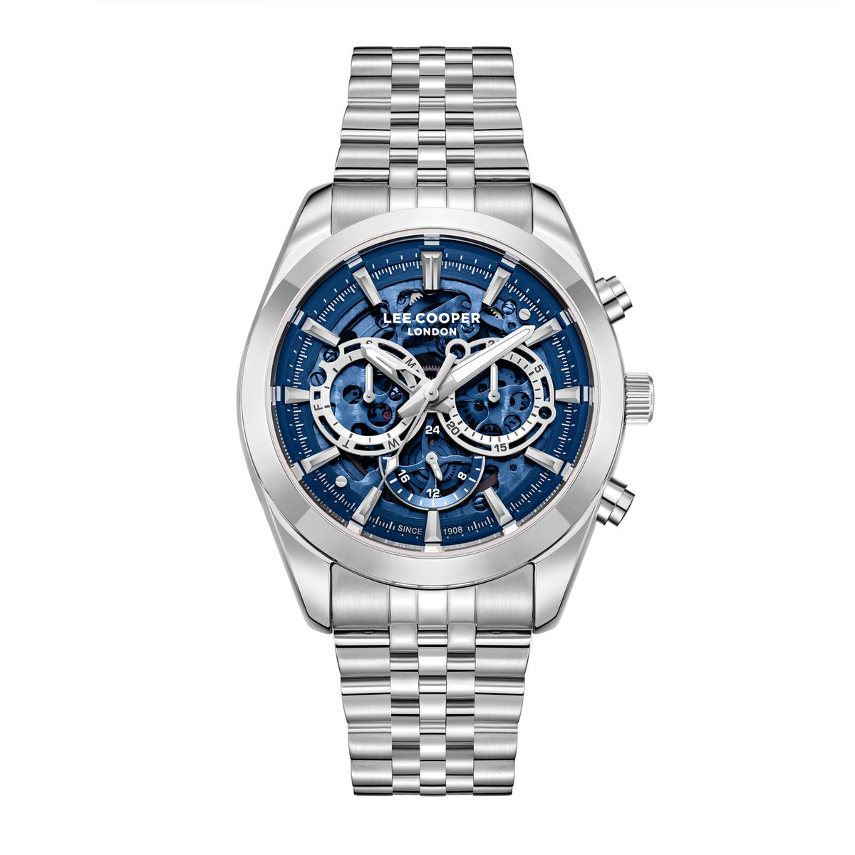 Montre homme Lee Cooper Admiralty automatique multifonction bleue – vue de face