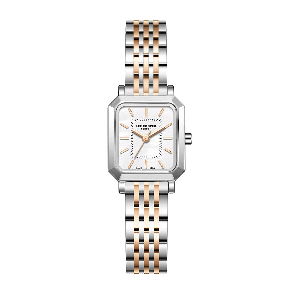 Montre femme Lee Cooper Belgravia rectangulaire rose doré – vue de face