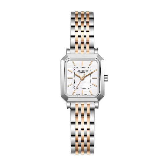 Montre femme Lee Cooper Belgravia rectangulaire rose doré – vue de face