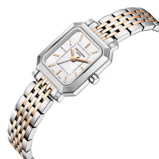 Montre femme Lee Cooper Belgravia rectangulaire rose doré – vue de trois-quarts
