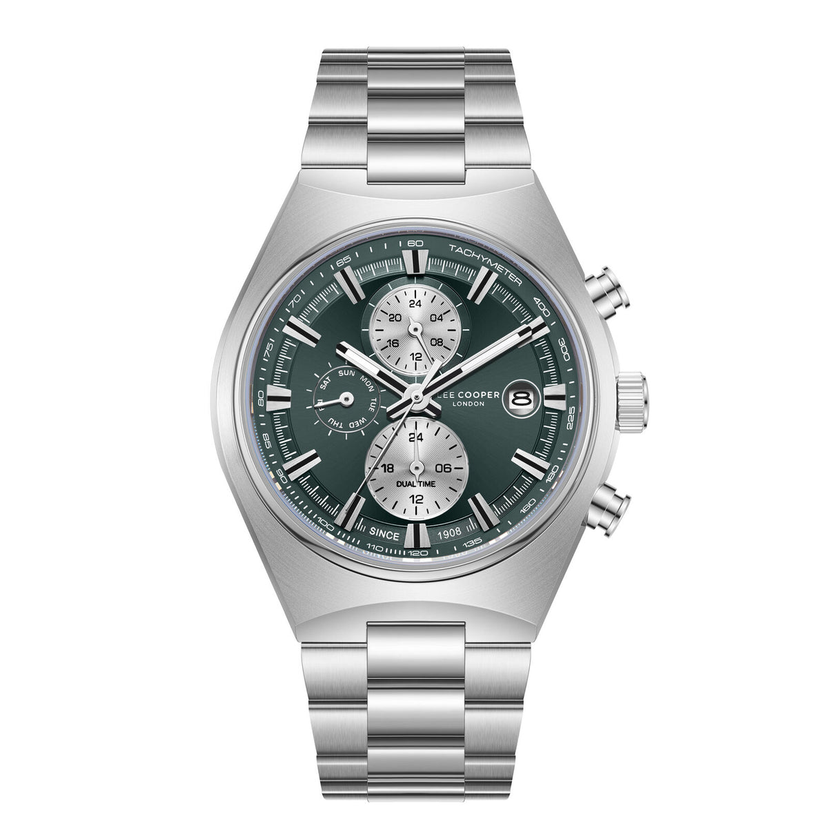 Montre homme Lee Cooper Hyde multifonction verte acier – vue de face