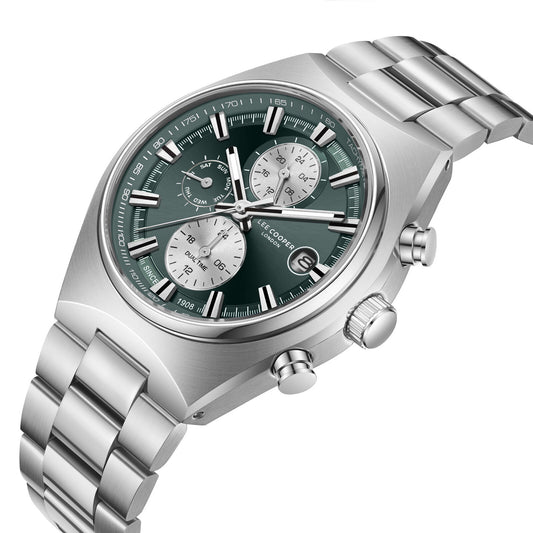 Montre homme Lee Cooper Hyde multifonction verte acier – vue de trois-quarts