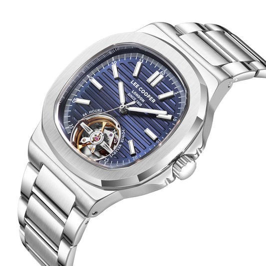 Montre homme Lee Cooper Regent automatique cœur ouvert – vue de trois-quarts