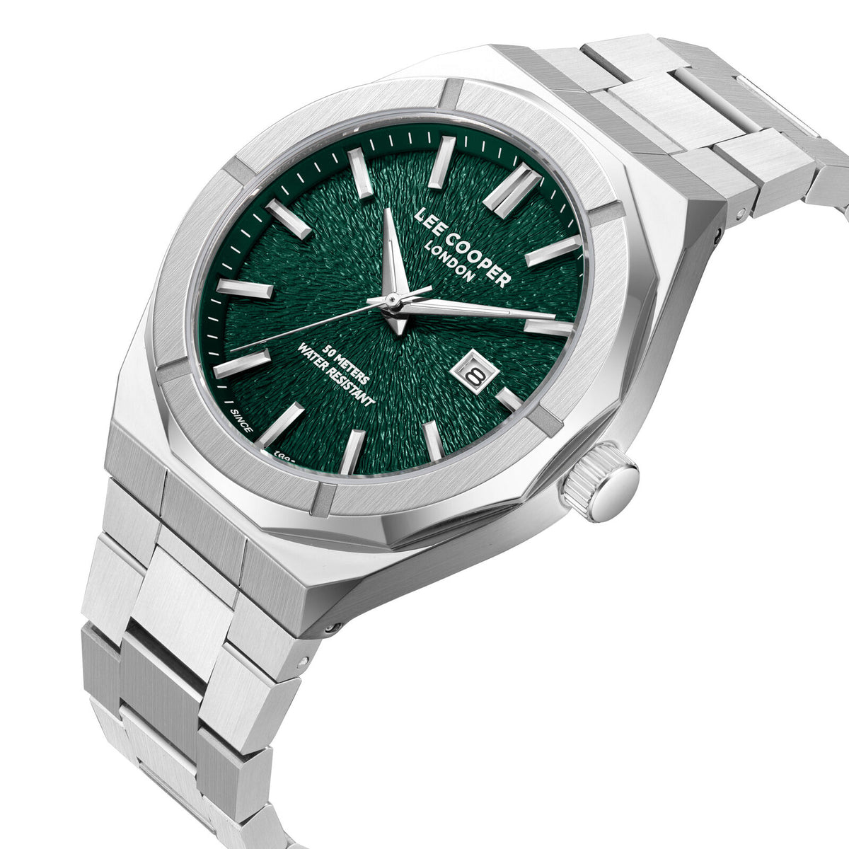 Montre homme Lee Cooper Knightsbridge octogonale cadran vert – vue de trois-quarts