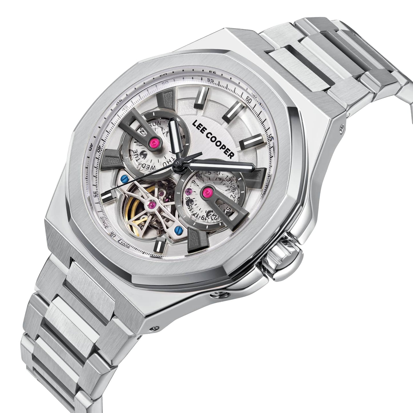 Lee Cooper Montre Homme Automatic Skeleton Argenté