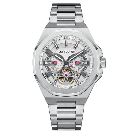 Lee Cooper Montre Homme Automatic Skeleton Argenté