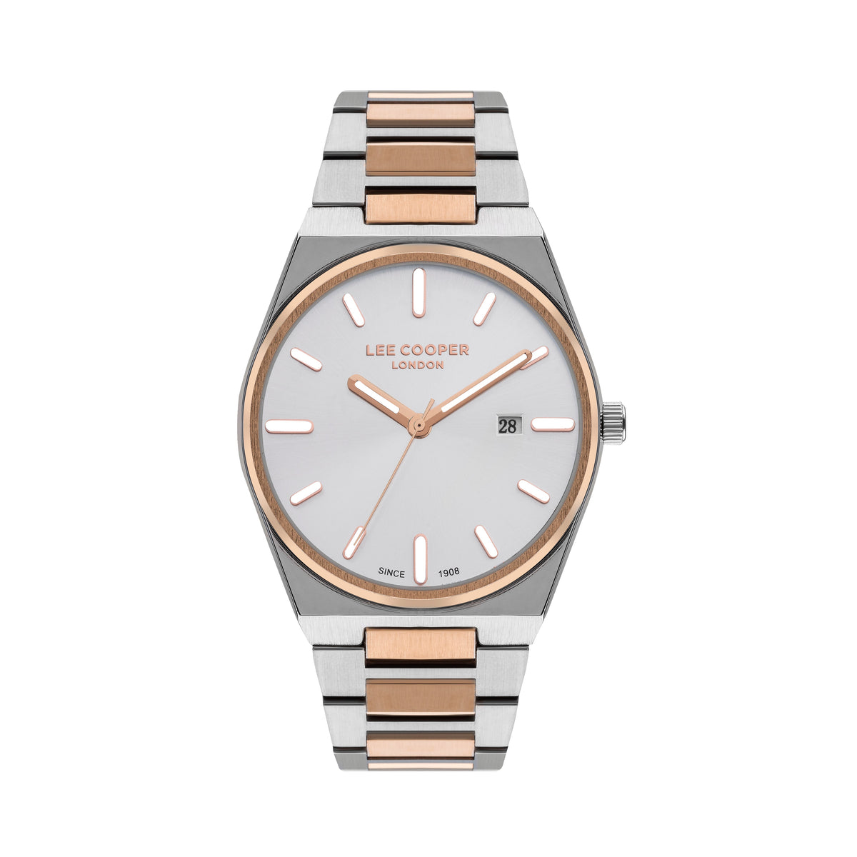 Montre homme Lee Cooper Soho bicolore cadran blanc – vue de face